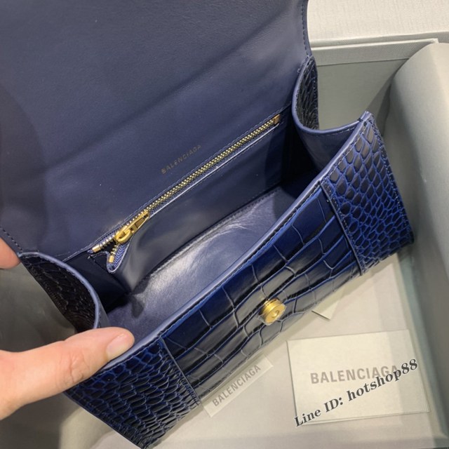 Balenciaga專櫃新款小號手提肩背女包原單沙漏包 巴黎世家海軍藍鱷魚沙漏包 fyj1405